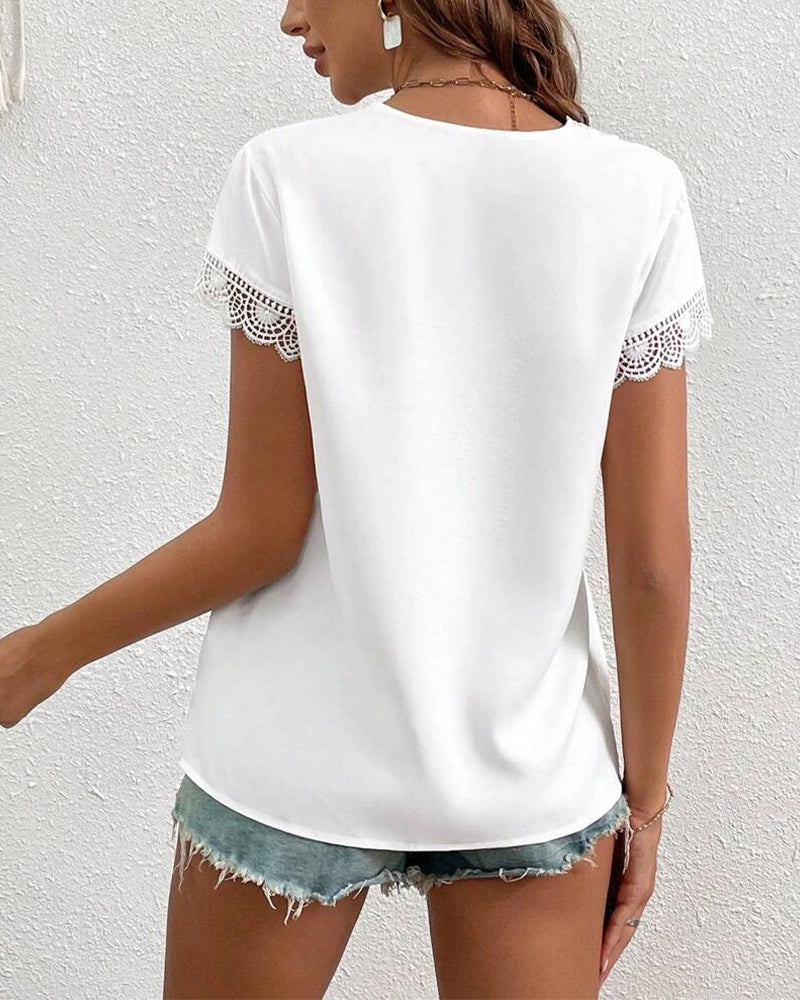 T-Shirt Pizzo Ajourato Tinta Unita