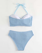 Costume da bagno all'americana a righe tinta unita