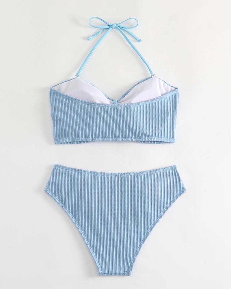 Costume da bagno all'americana a righe tinta unita
