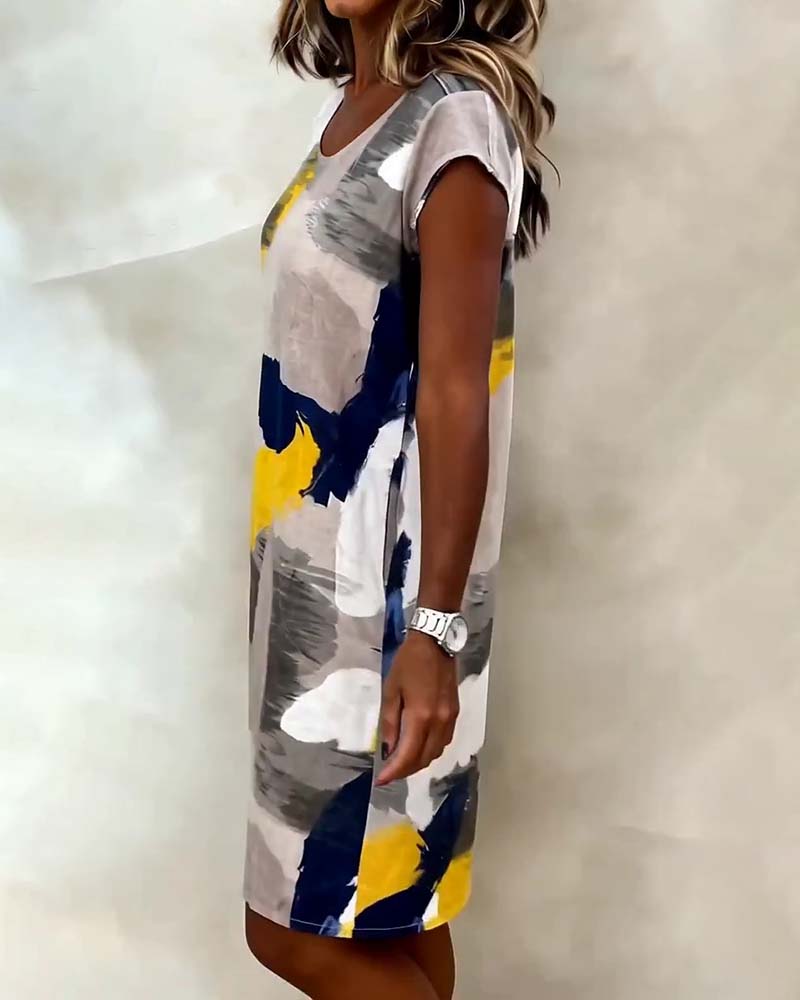 Abito girocollo tie-dye stampato