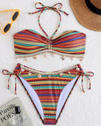 Bikini casual con frange a righe arcobaleno