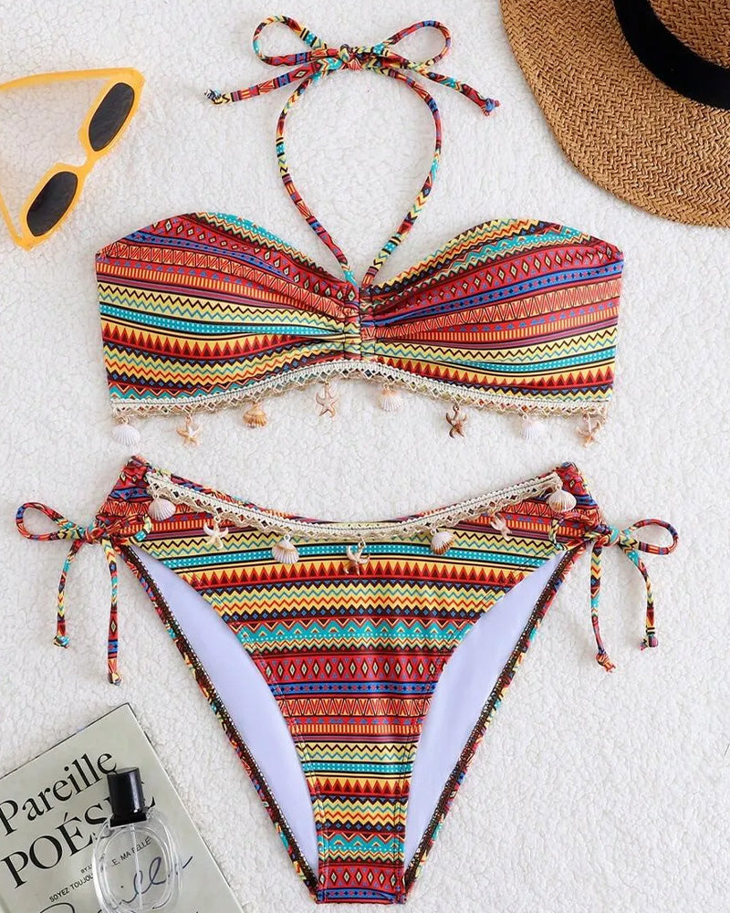 Bikini casual con frange a righe arcobaleno