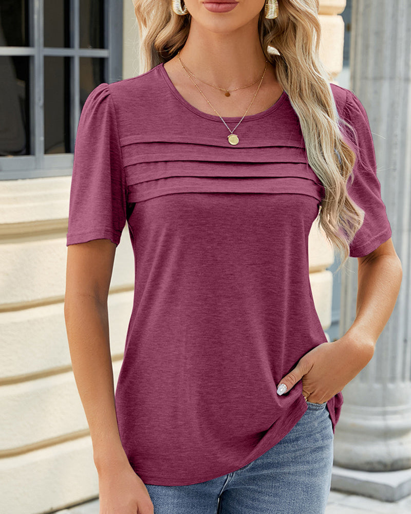 T-shirt scollato a U arricciato a tinta unita