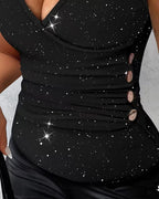 T-Shirt Sexy Scollo a V Bottone Metallico