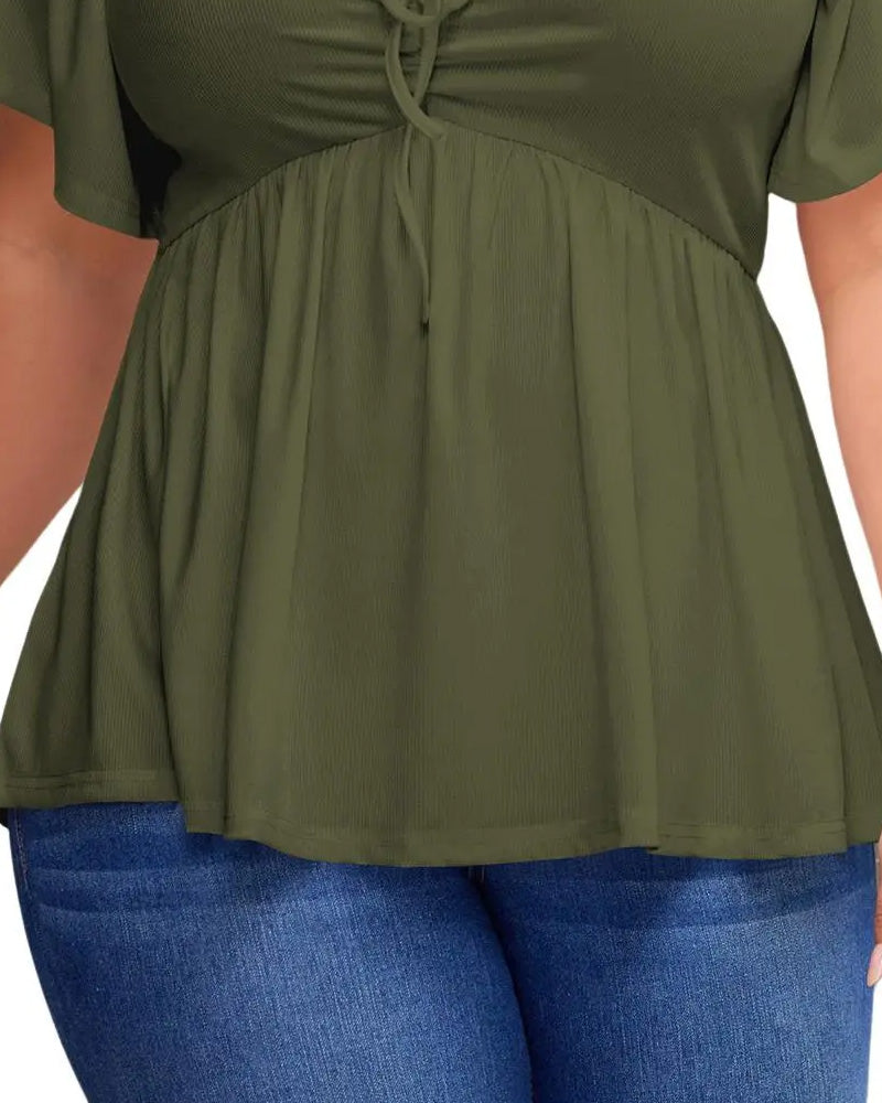 T-shirt manica a sbuffo con scollo quadrato taglia grande