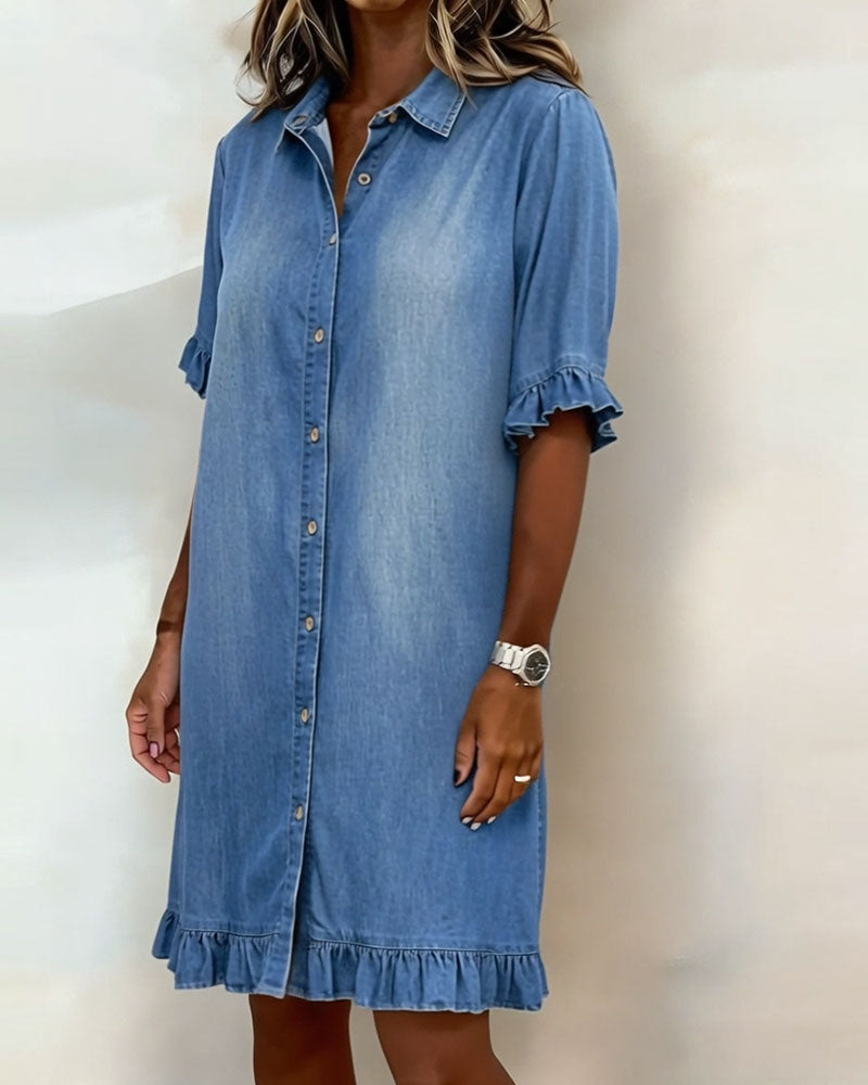 Abito a camicia in denim con volant