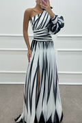 Hazel™ | Abito lungo elegante a righe con spalle scoperte