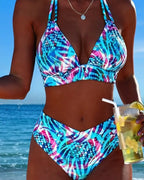 Bikini con stampa scollo annodato al collo due pezzi