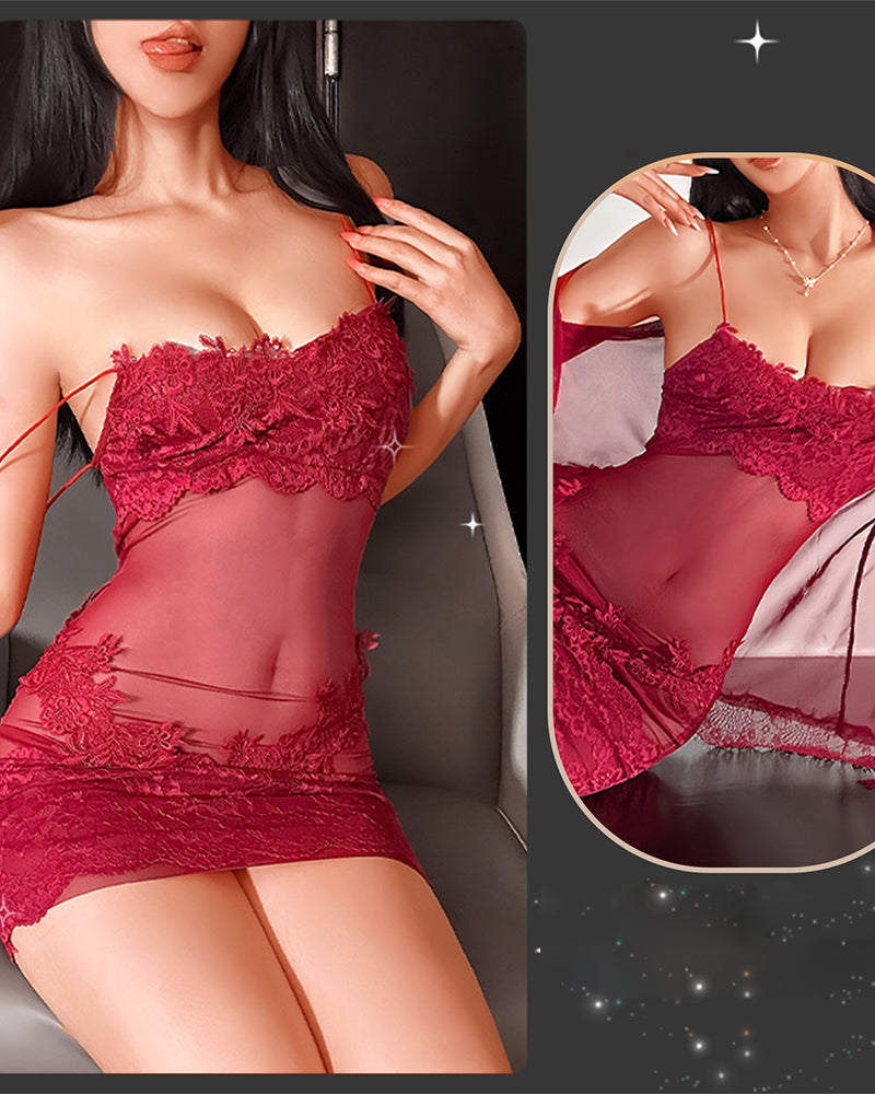 Set Composto da Camicia da Notte Tinta Unita con Volant