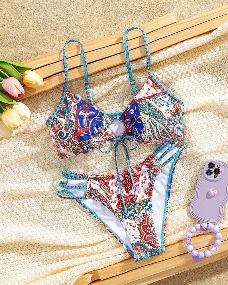 Bikini stampato allacciato sexy a triangolo
