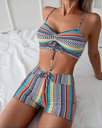 costume da bagno bikini tre pezzi stampato per le vacanze