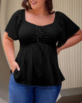 T-shirt manica a sbuffo con scollo quadrato taglia grande