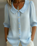 Camicia in cotone a maniche medie con colletto Peter Pan