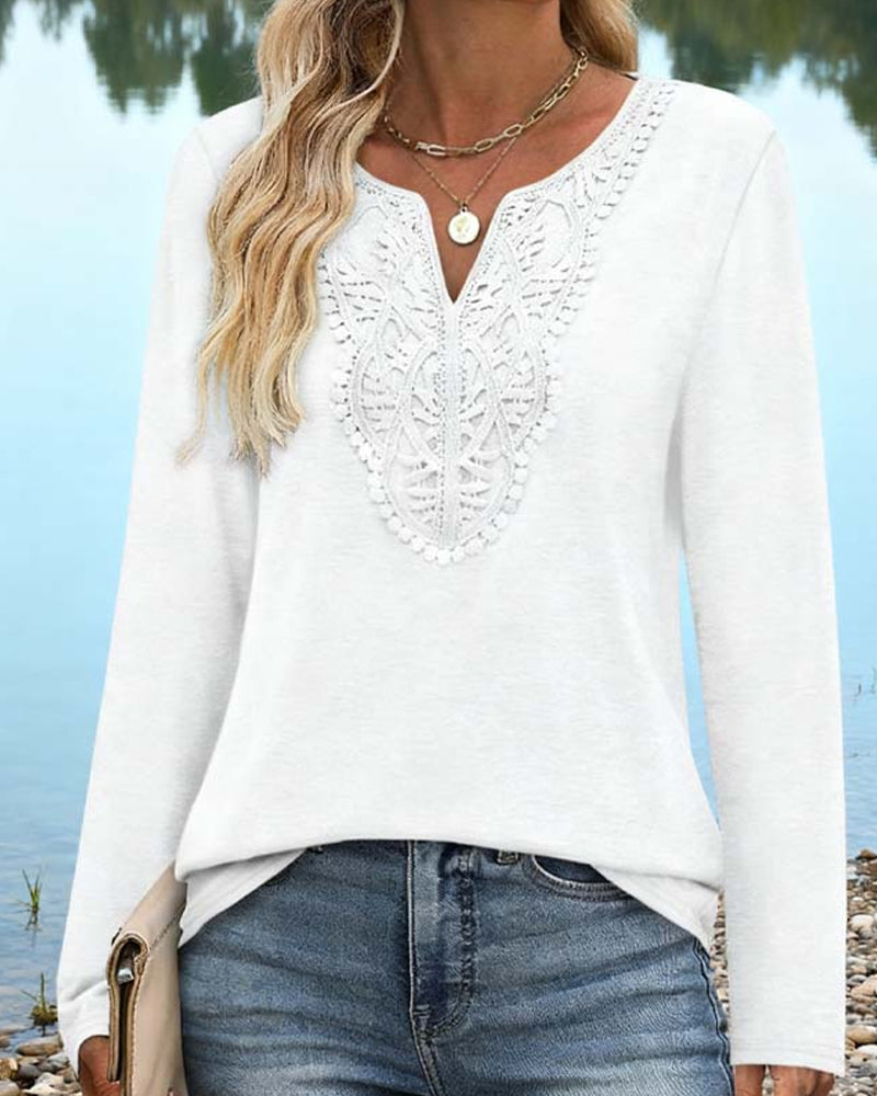 Elegante Top Scollo a V a Maniche Lunghe da Donna