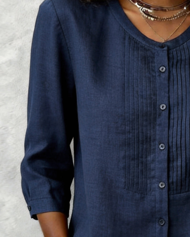 Camicia a Maniche Tre Quarti in Cotone Abbottonata