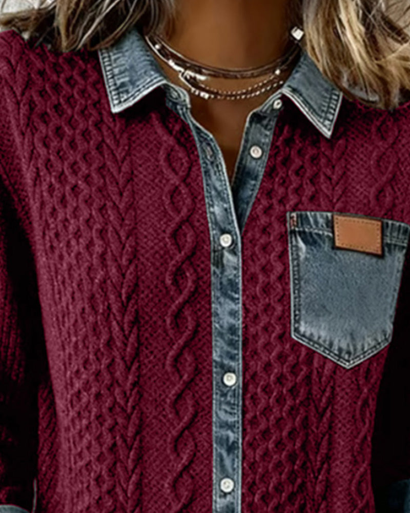 Camicia di jeans a maniche lunghe con patchwork