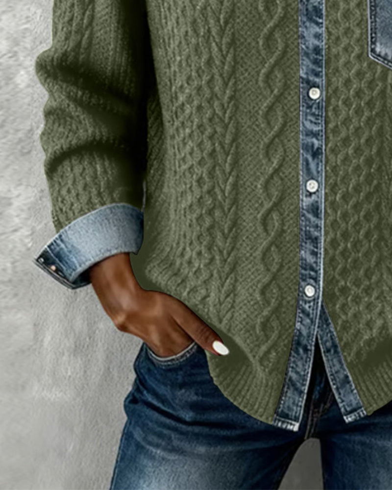Camicia di jeans a maniche lunghe con patchwork