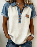 T-Shirt Denim Colore Blocco Manica Corta