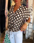 Top casual stampato a maniche corte e scollo a V