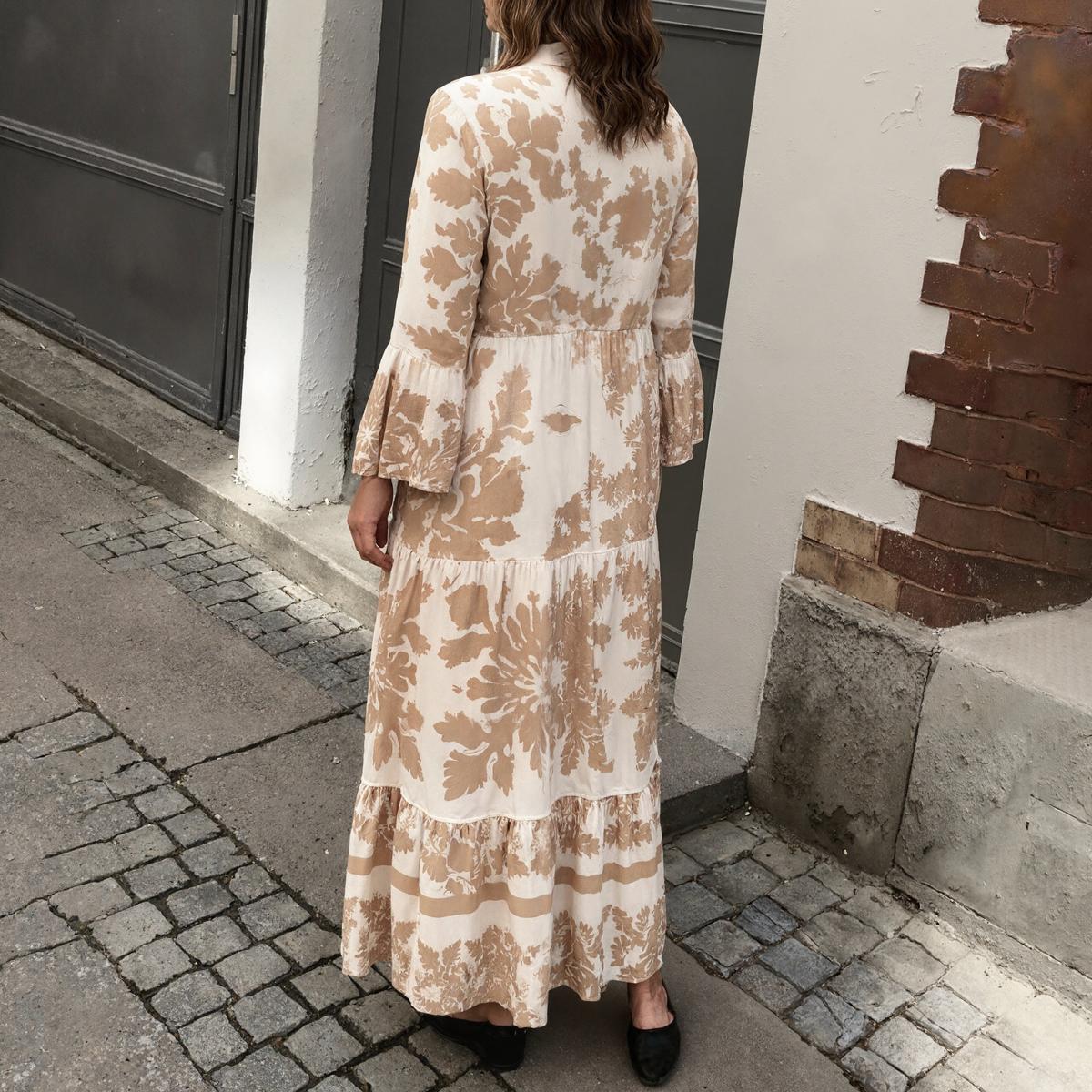 Bianca | Abito lungo boho con stampa barocca e maniche a campana