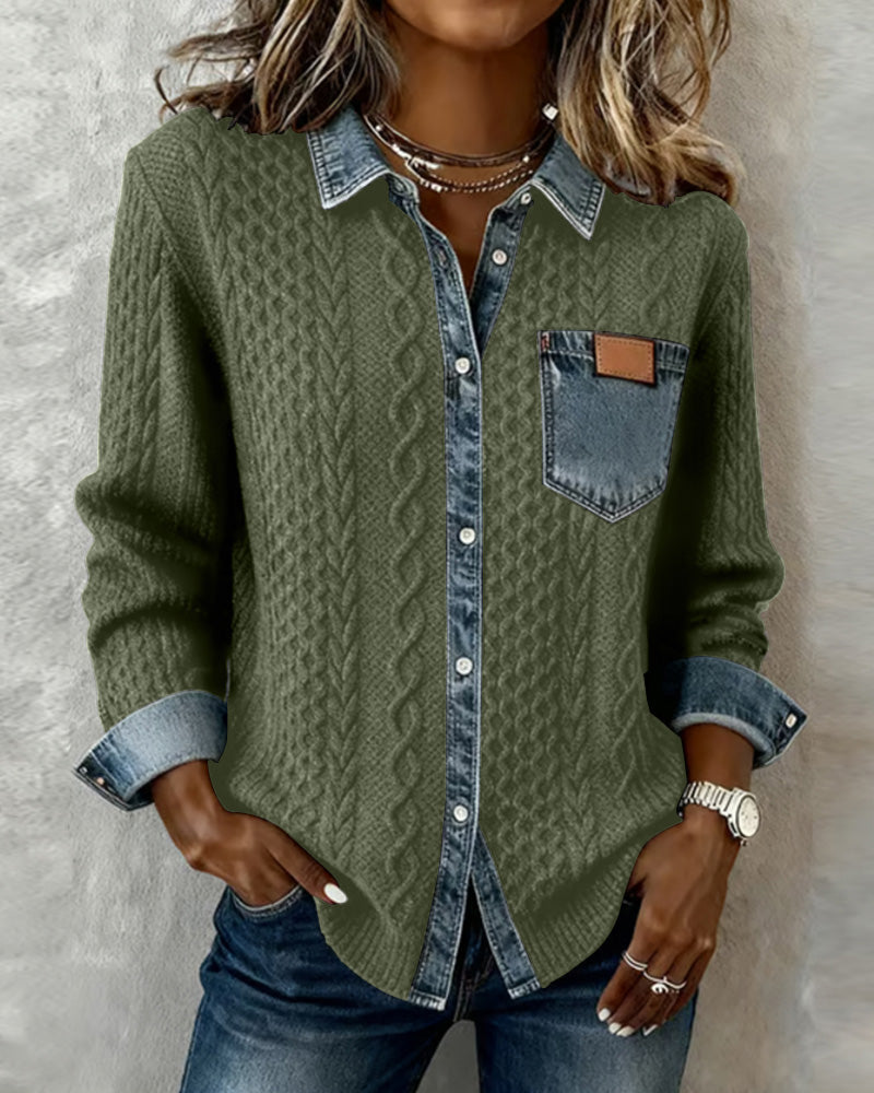 Camicia di jeans a maniche lunghe con patchwork