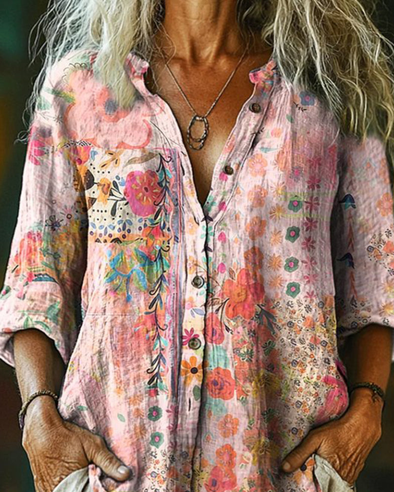Camicia Artistica Stampa Floreale