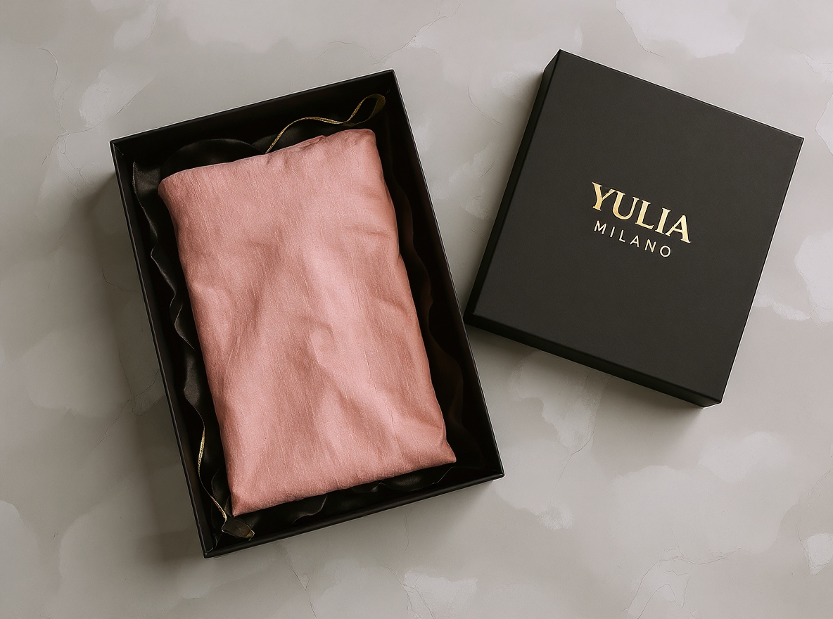 Vestito lungo minimalista rosa con scollo a V in misto lino da donna