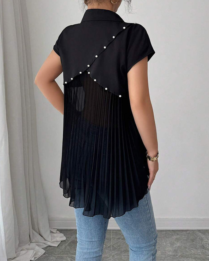 Camicia con perline e pannello in chiffon plissettato