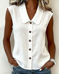 Camicia Senza Maniche con Collo in Lino-Cotone