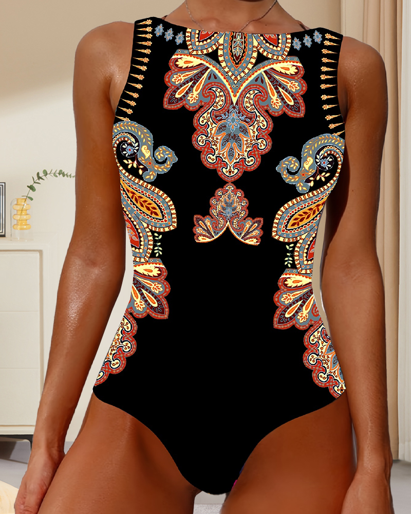 Costume da bagno intero senza maniche con motivo Paisley