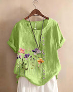 T-shirt floreale con stampa, girocollo, manica corta