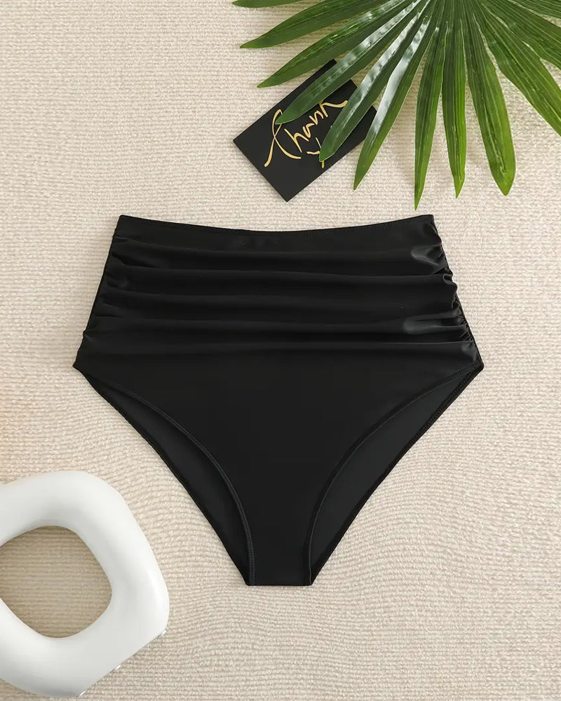 Costume da Bagno Inferiore Plissettato Tinta Unita Vita Alta