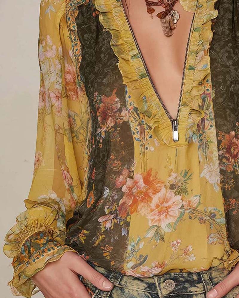 Camicetta mezza zip con stampa floreale
