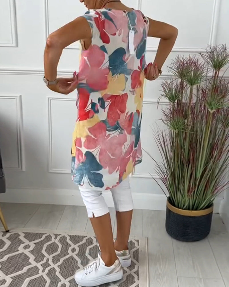 Maglia lunga casual con stampa floreale colorata