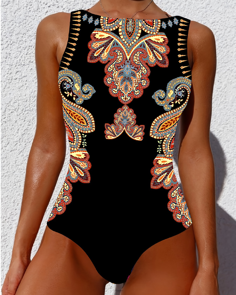 Costume da bagno intero senza maniche con motivo Paisley