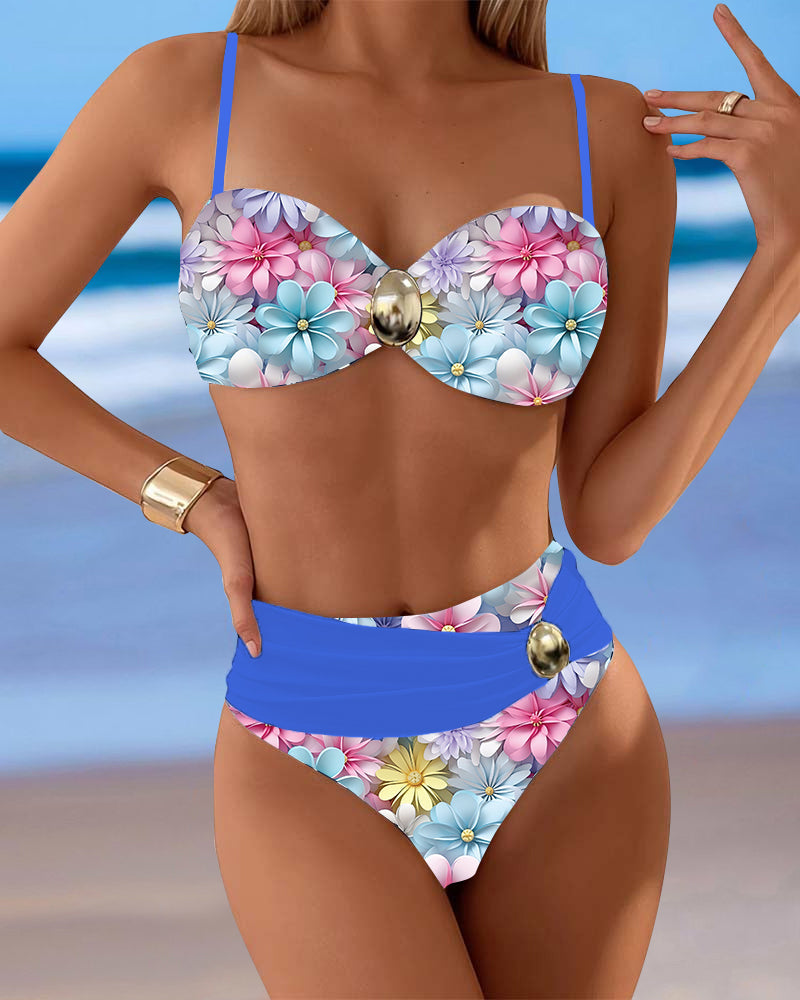 Costume da bagno sexy con reggiseno a stampa a contrasto