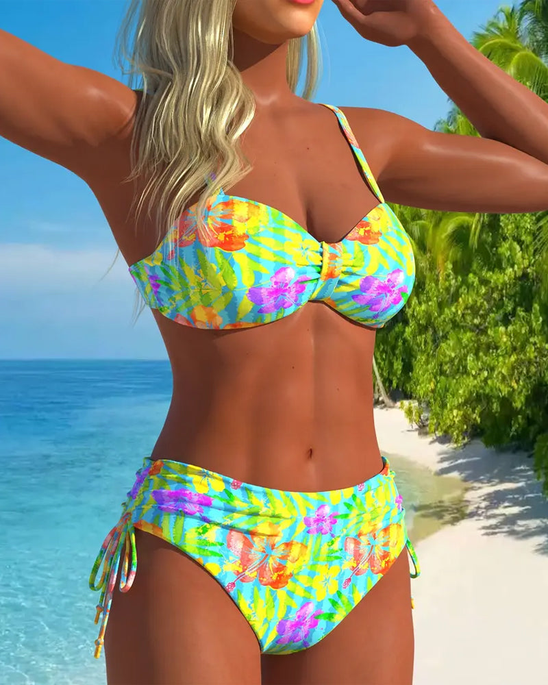 Costume Da Bagno Stampato A Vita Media Con Fiocco Sul Retro