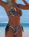 Bikini due pezzi con stampa floreale da annodare al collo