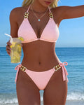 Bikini scollatura a V a righe con catena