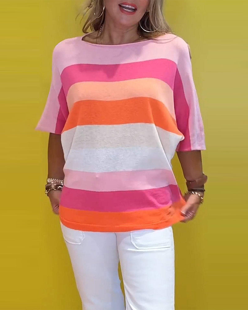 T-shirt a righe girocollo stampato