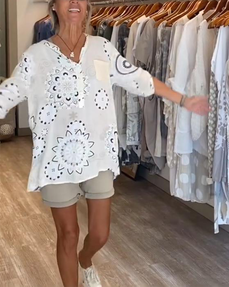 Camicetta Versatile con Stampa Scollo a V Maniche a Metà