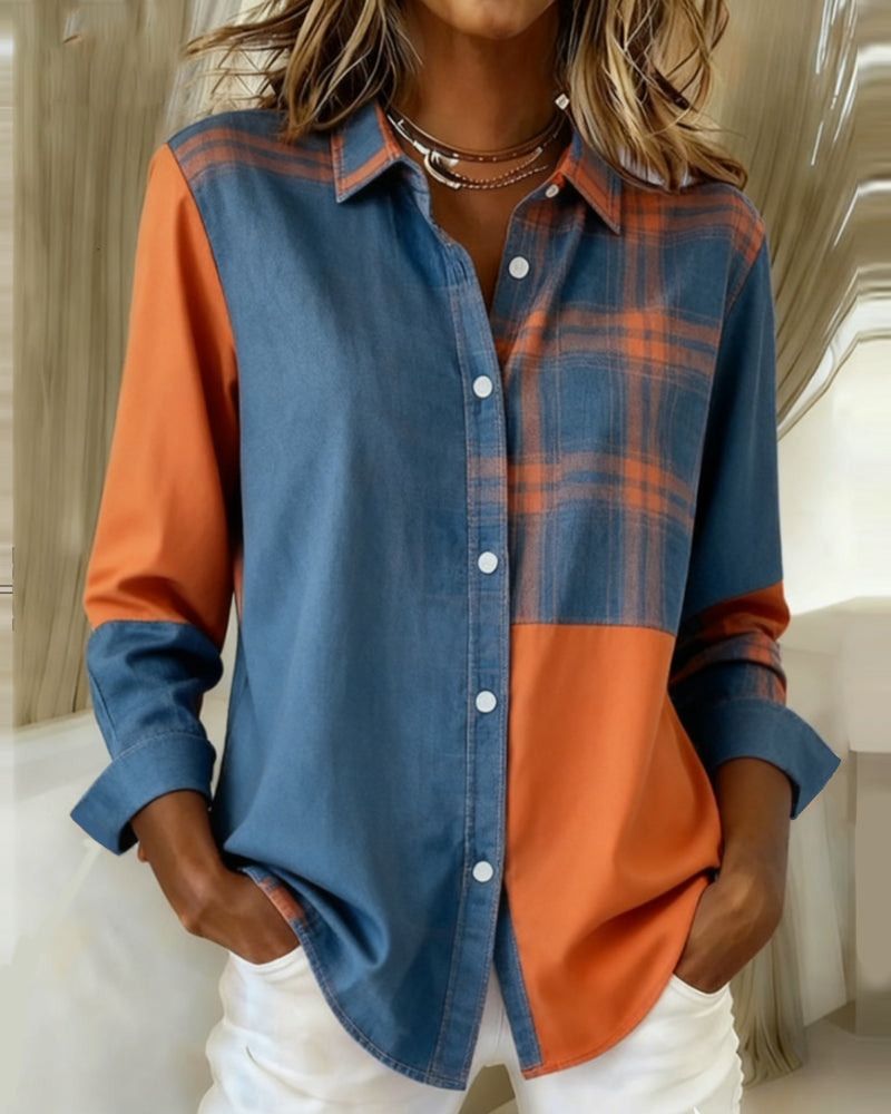 Camicia con revers e fantasia a quadri a contrasto