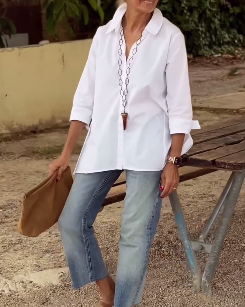 Camicia Casual Con Revers, Maniche Lunghe