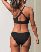 Bikini con spalline incrociate a tinta unita sexy