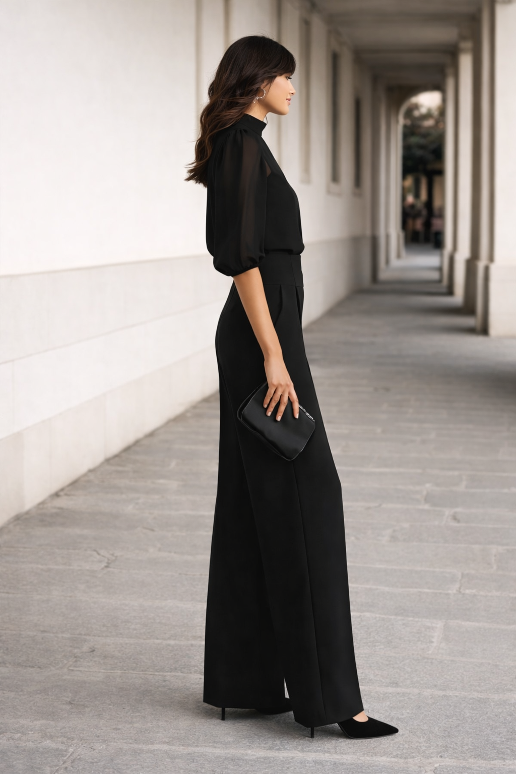 Valentina | Completo Tre Pezzi Composto da una Camisola Trasparente e Pantaloni a Gamba Larga.