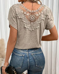 T-Shirt Monocromatico Con Patchwork In Pizzo
