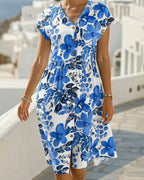 Vestito Stampa Floreale Scollo a V Maniche Corte