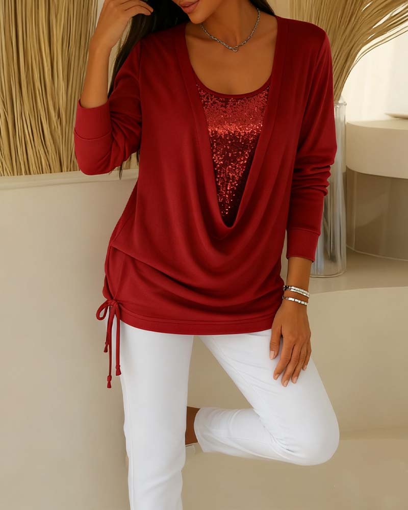 Top Bicolore Con Paillettes Effetto Due In Uno