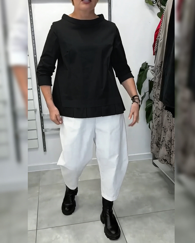 100% cotone Camicetta con colletto largo tinta unita casual