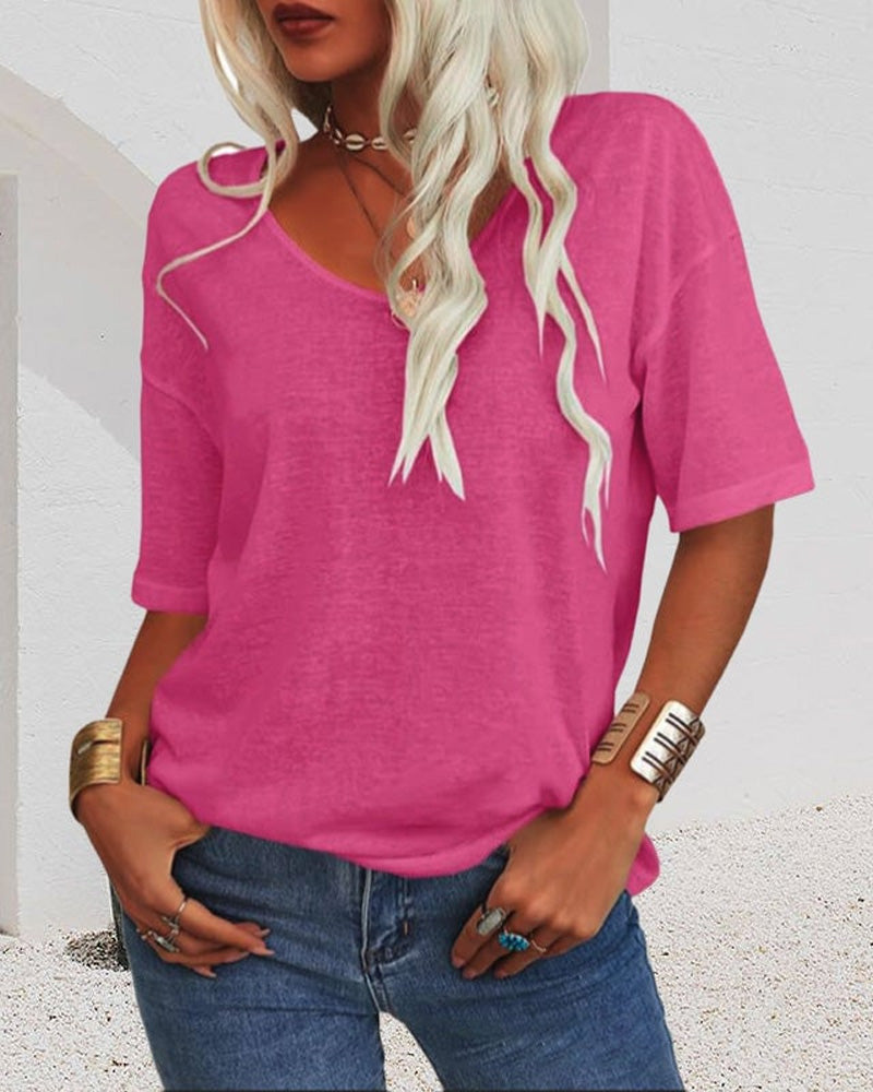 Top Donna Maniche Corte Scollo a V
